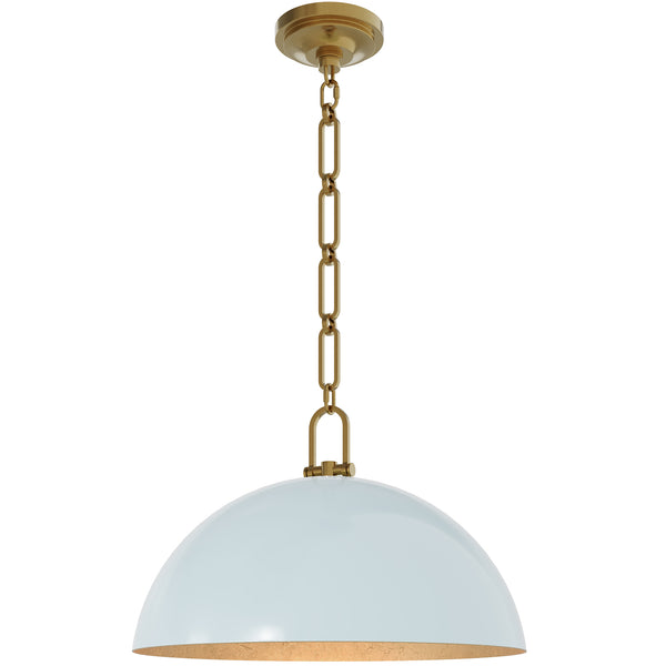 Anderson 18" Dome Pendant in Baby Blue with Lacquered Burnished Brass