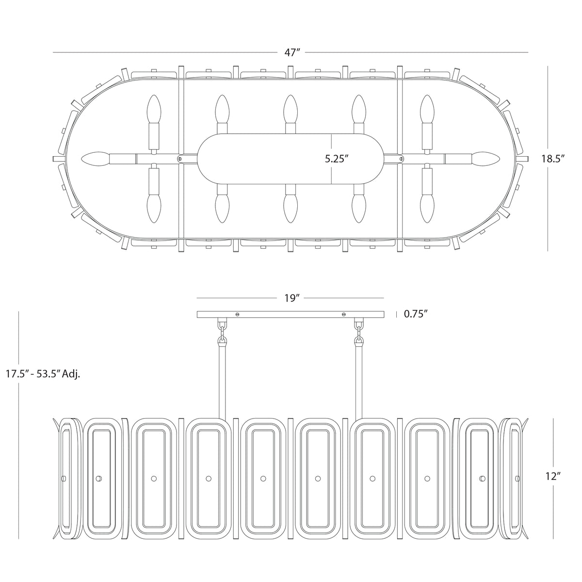 Gregory 47" Linear Chandelier dimensions