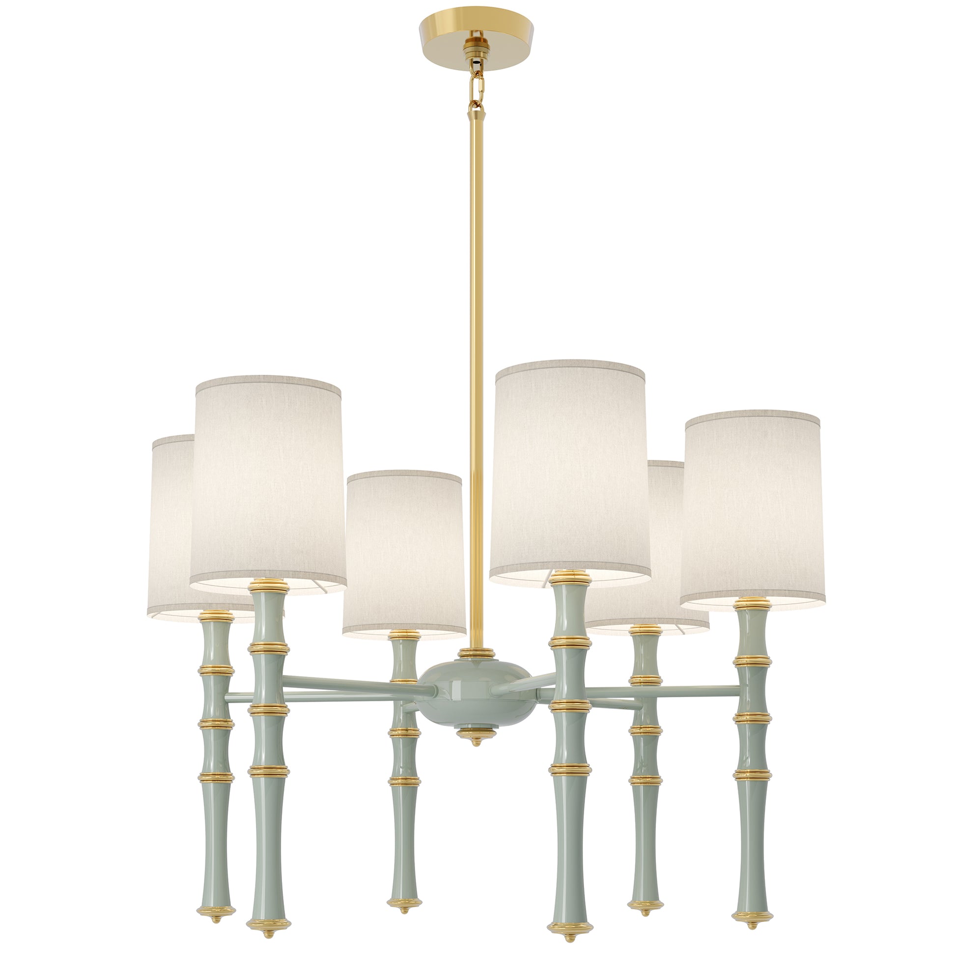 Celadon painted aluminum chandelier with modern brass accents, Fondine — Kane by Robert Abbey