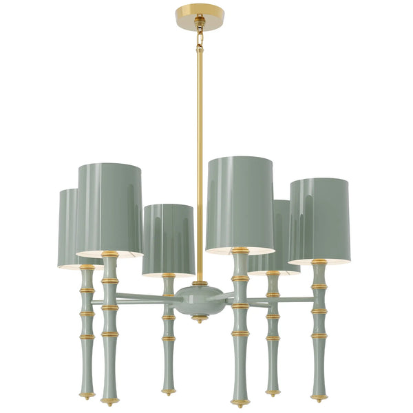 Celadon painted aluminum chandelier with modern brass accents, Celadon Painted Shade — Kane by Robert Abbey