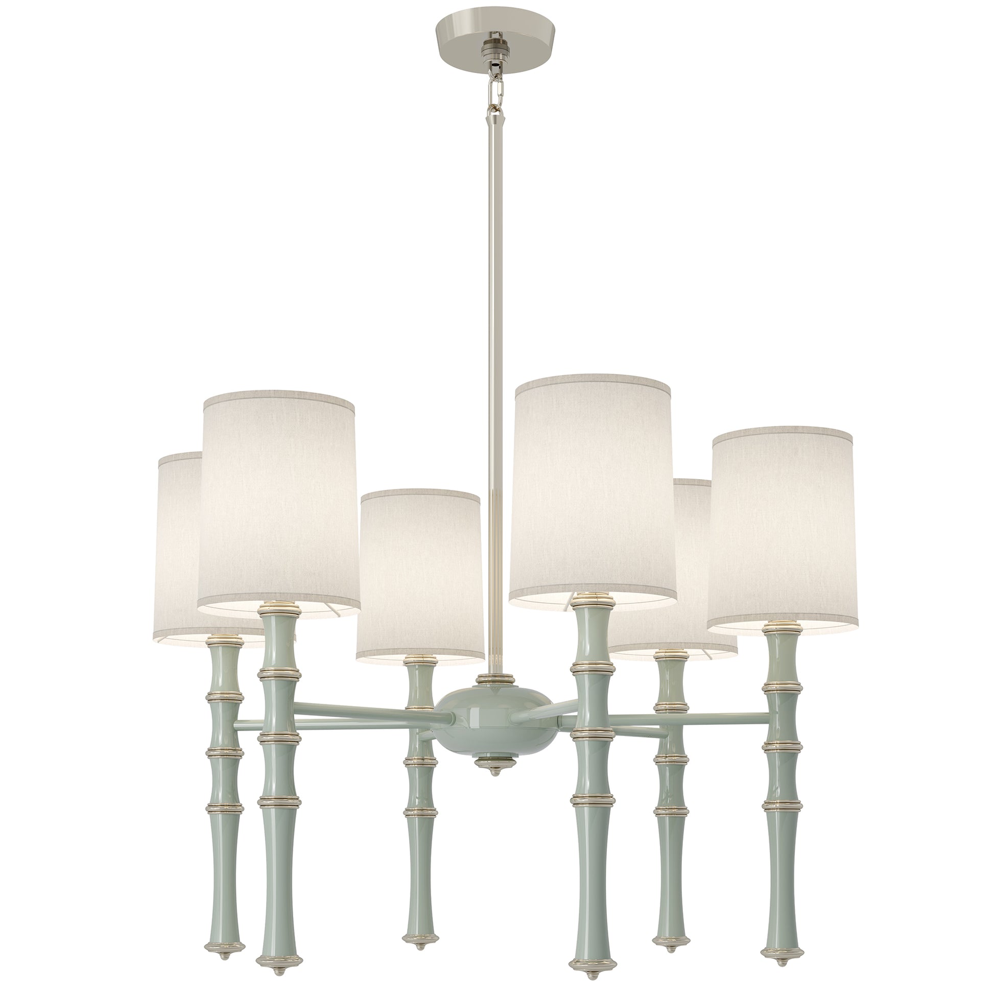 Celadon painted aluminum chandelier with polished nickel accents, Ascot White — Kane by Robert Abbey