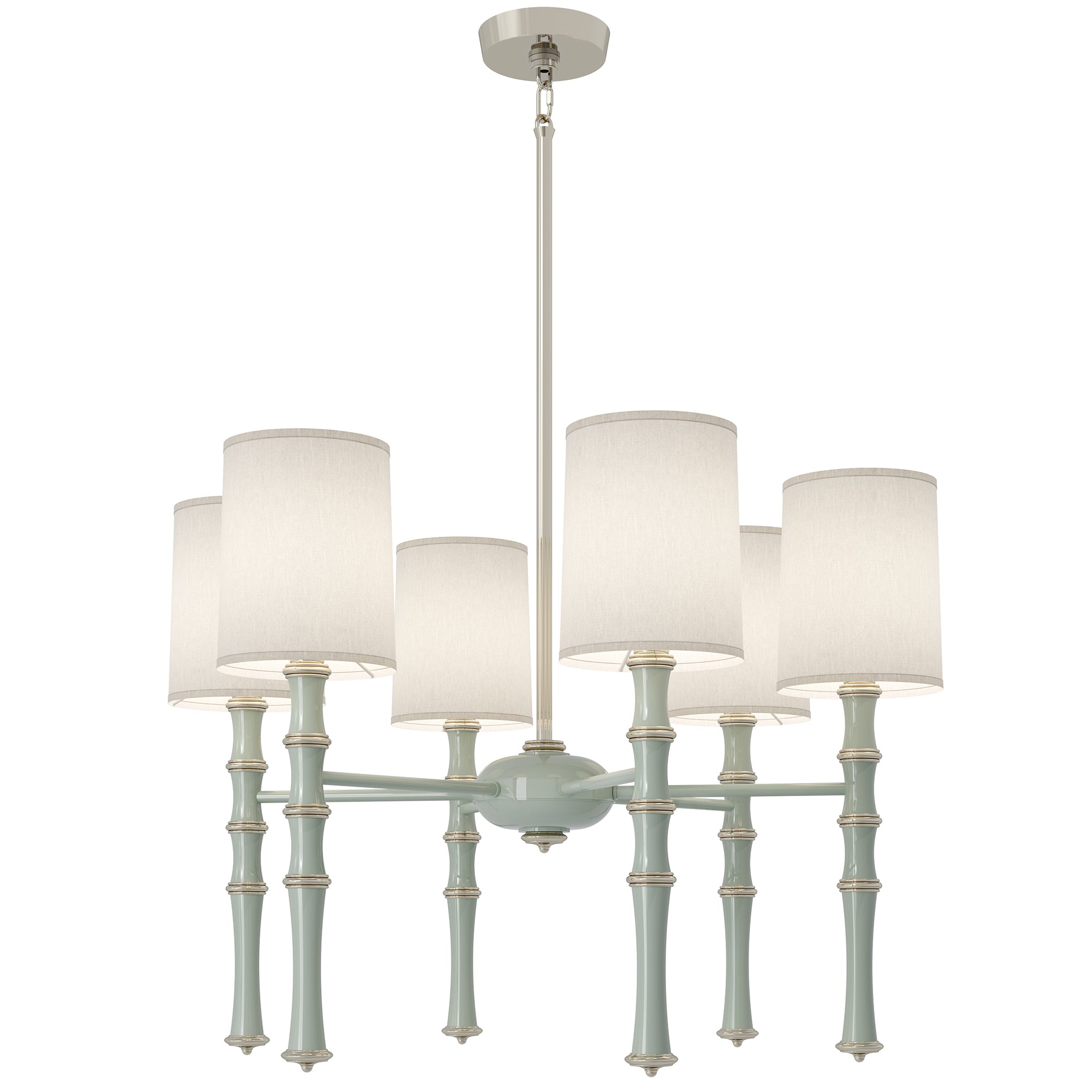 Celadon painted aluminum chandelier with polished nickel accents, Ascot White — Kane by Robert Abbey