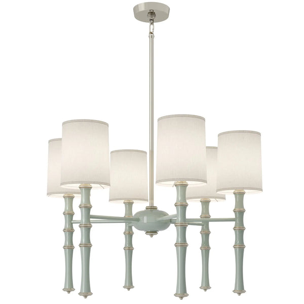Celadon painted aluminum chandelier with polished nickel accents, Ascot White — Kane by Robert Abbey