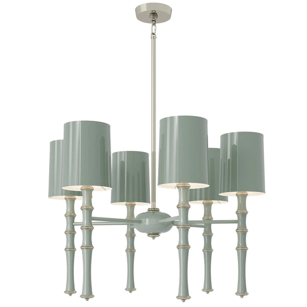 Celadon painted aluminum chandelier with polished nickel accents, Celadon Painted Shade — Kane by Robert Abbey
