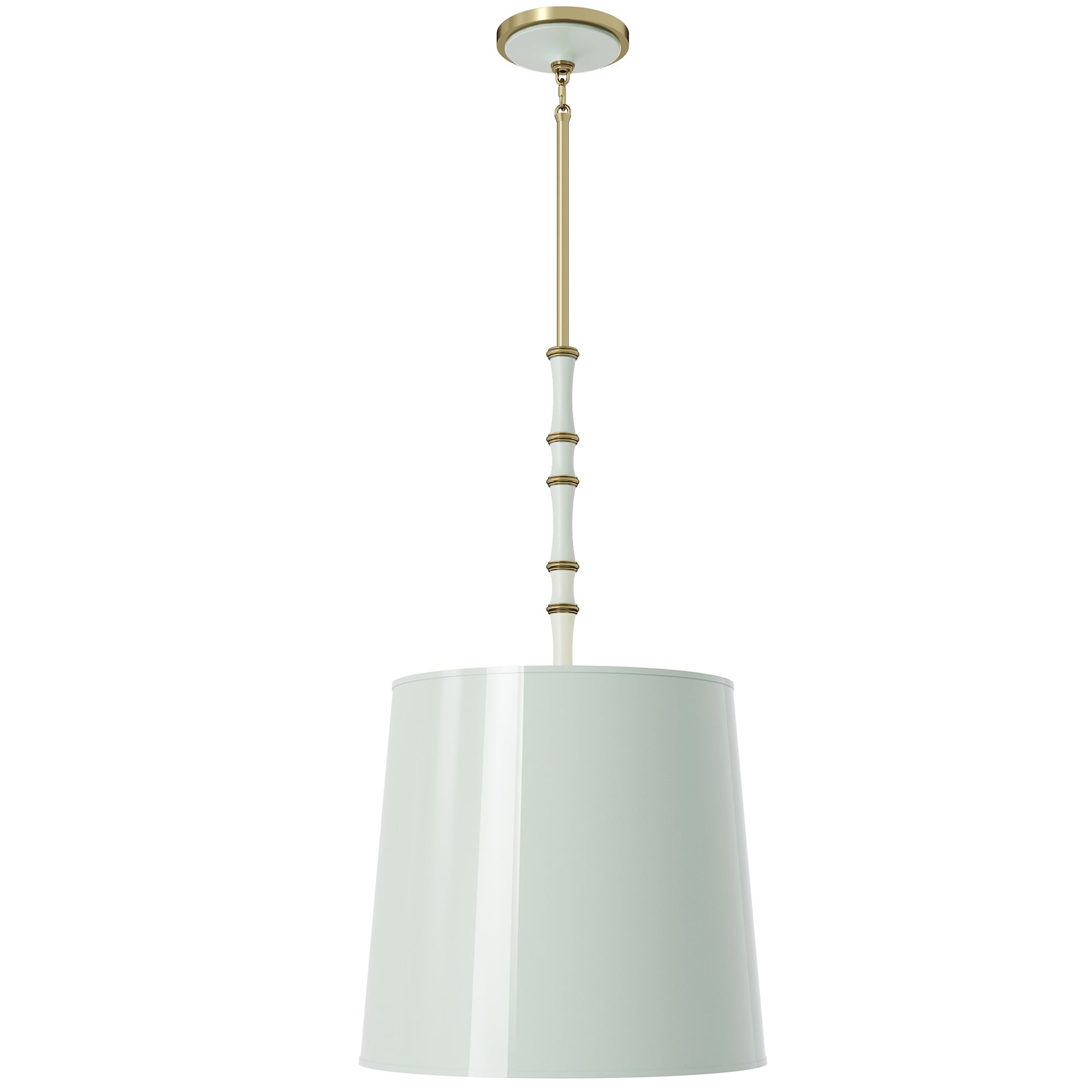 Celadon painted aluminum pendant light with modern brass accents, Celadon Painted Shade — Kane Grande by Robert Abbey