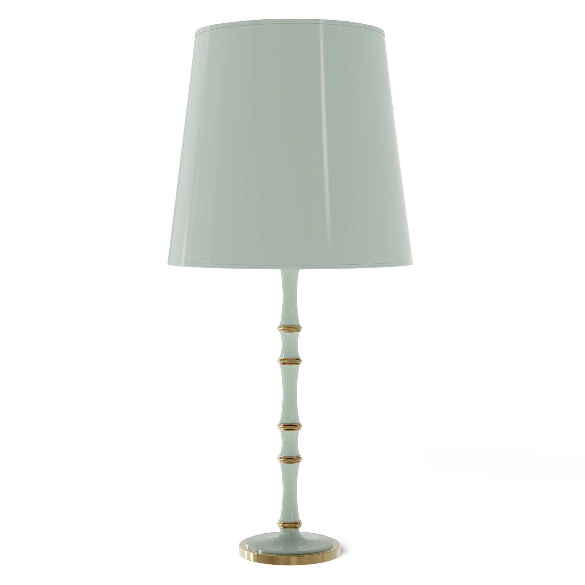 Celadon painted aluminum table lamp with modern brass accents, Celadon Painted Shade — Kane Grande by Robert Abbey