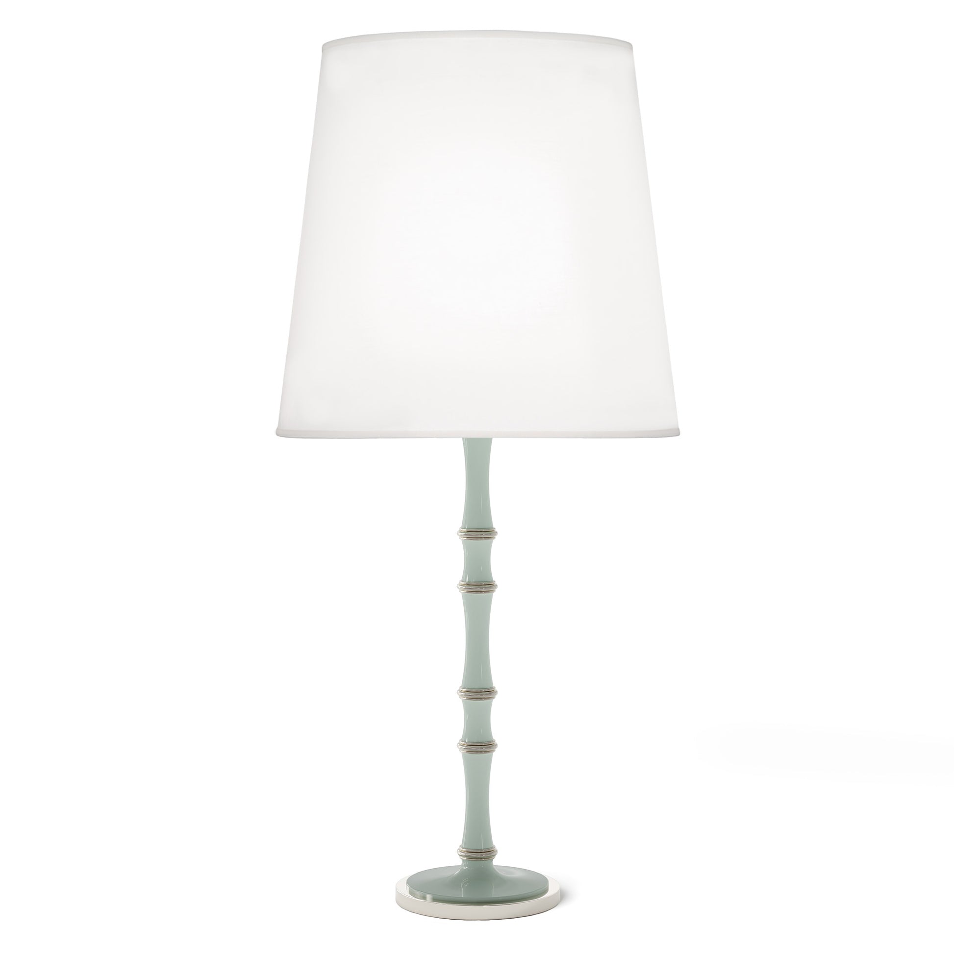 Celadon painted aluminum table lamp with polished nickel accents, Ascot White — Kane Grande by Robert Abbey