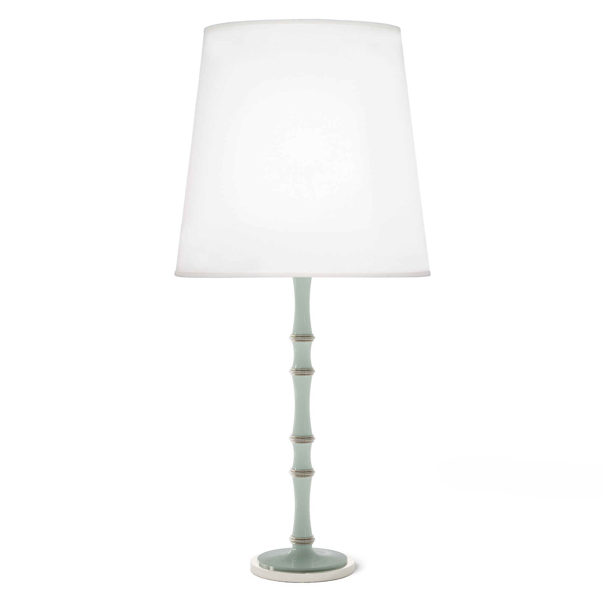 Celadon painted aluminum table lamp with polished nickel accents, Ascot White — Kane Grande by Robert Abbey