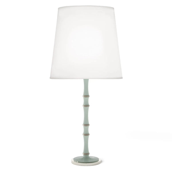 Celadon painted aluminum table lamp with polished nickel accents, Ascot White — Kane Grande by Robert Abbey