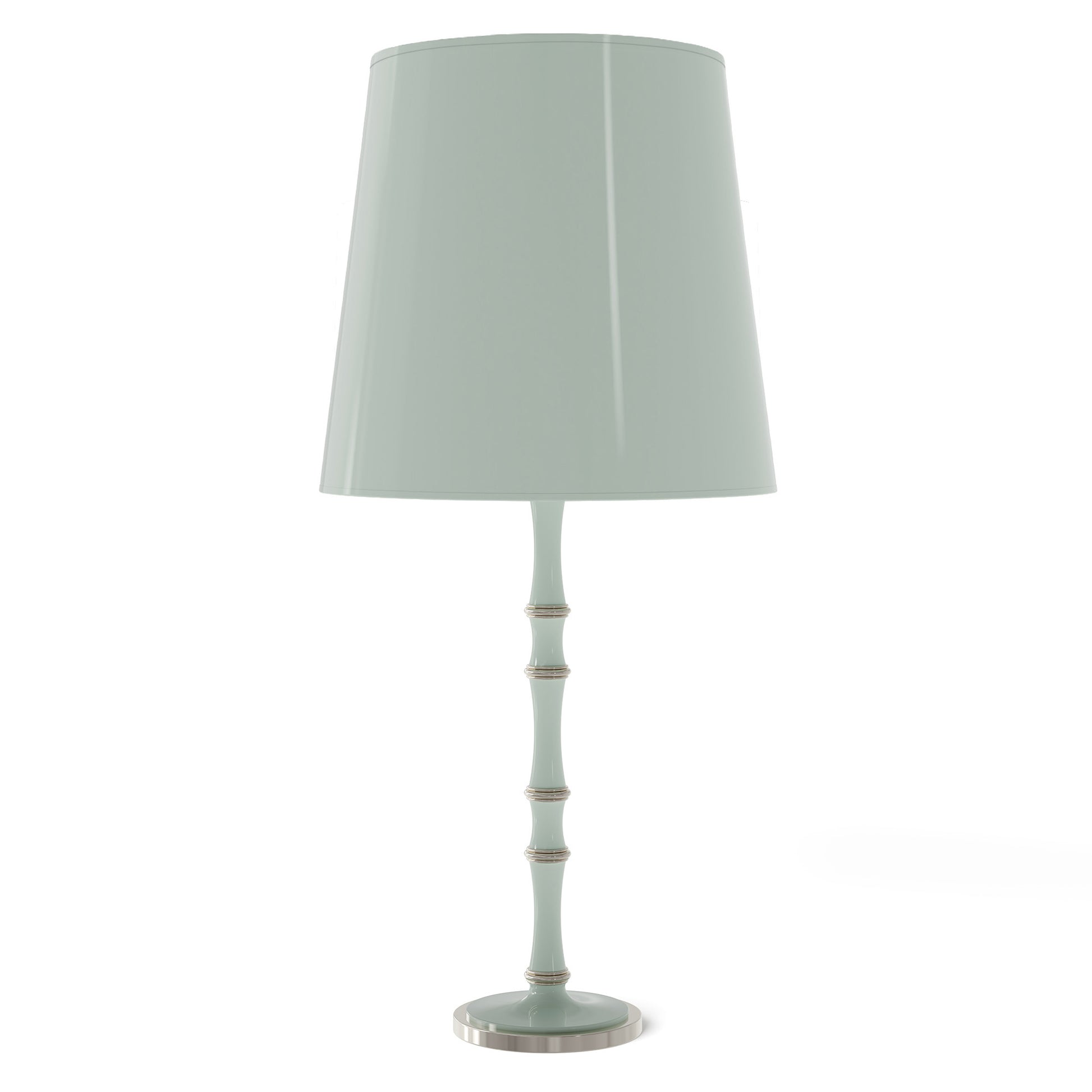 Celadon painted aluminum table lamp with polished nickel accents, Celadon Painted Shade — Kane Grande by Robert Abbey