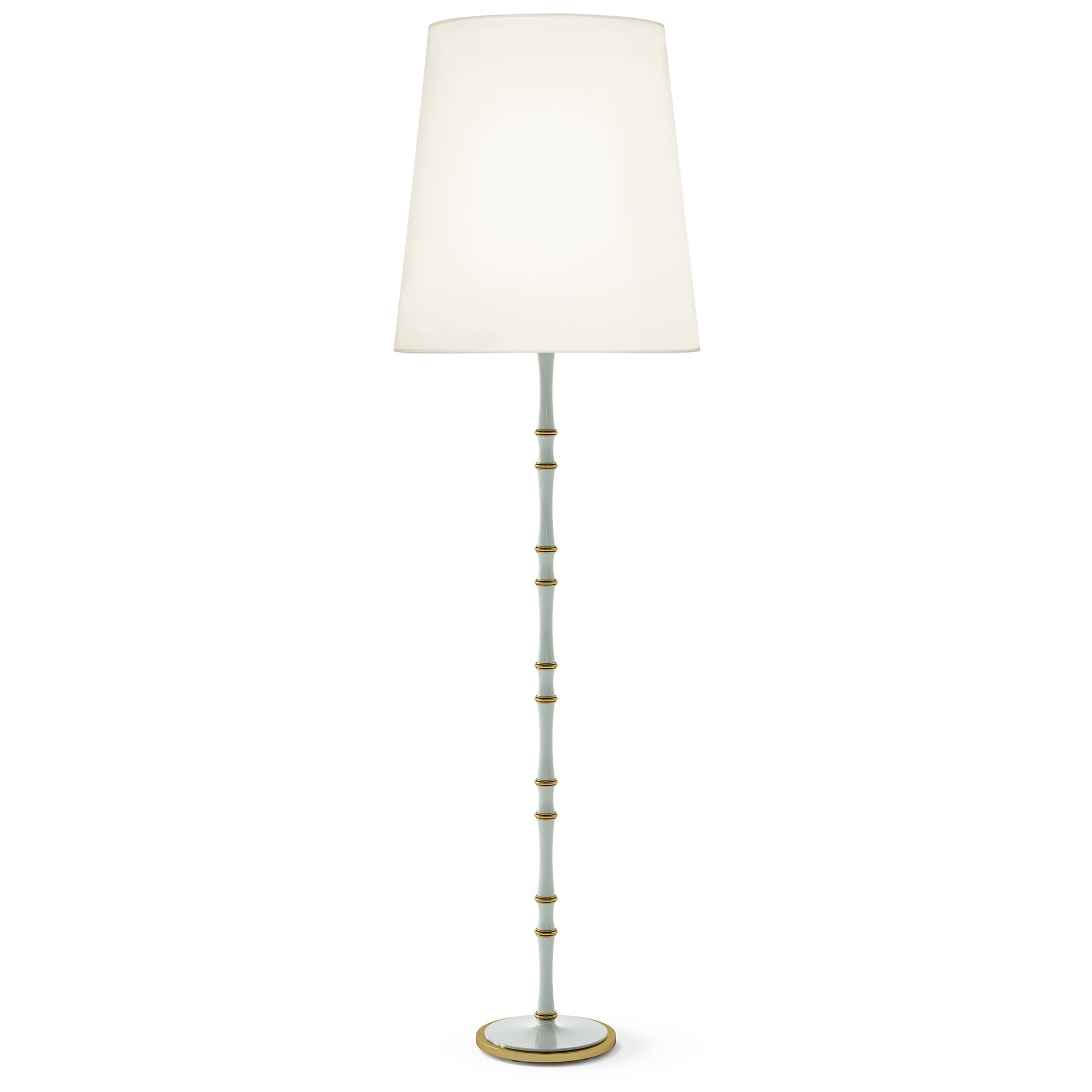 Celadon painted aluminum floor lamp with modern brass accents, Fondine — Kane Grande by Robert Abbey