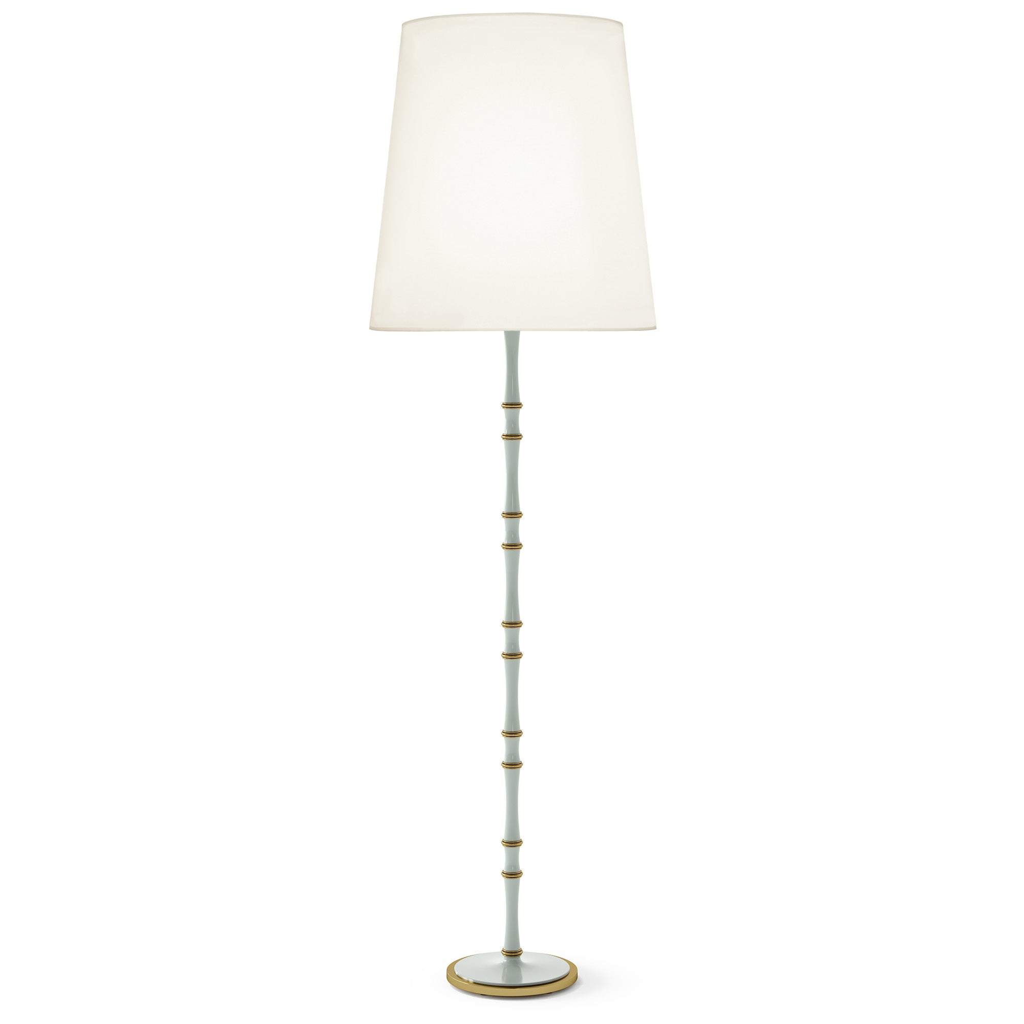 Celadon painted aluminum floor lamp with modern brass accents, Fondine — Kane Grande by Robert Abbey