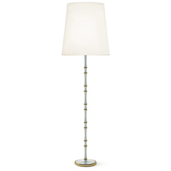 Celadon painted aluminum floor lamp with modern brass accents, Fondine — Kane Grande by Robert Abbey