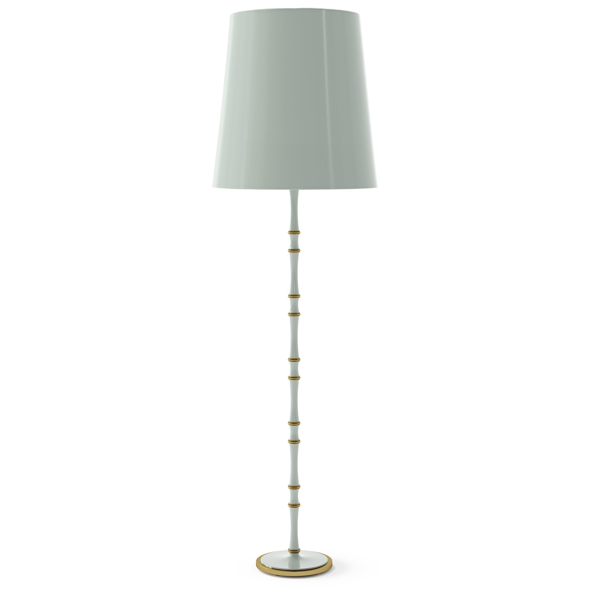 Celadon painted aluminum floor lamp with modern brass accents, Celadon Painted Shade — Kane Grande by Robert Abbey
