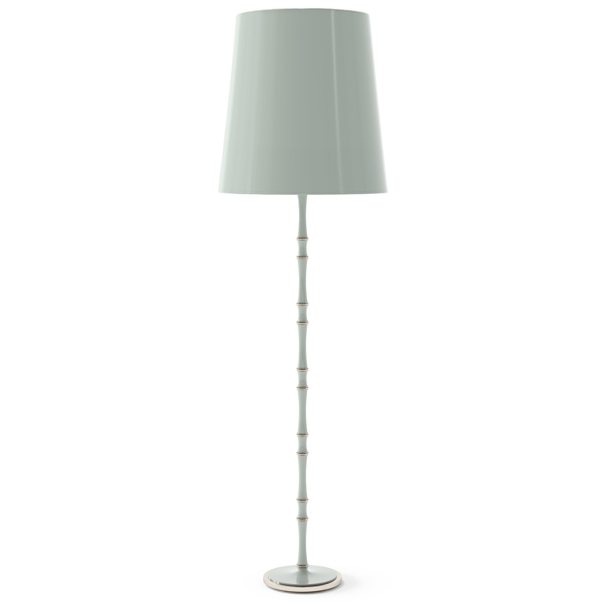 Celadon painted aluminum floor lamp with polished nickel accents, Celadon Painted Shade — Kane Grande by Robert Abbey