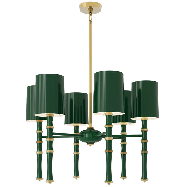 Jungle painted aluminum chandelier with modern brass accents, Jungle Painted Shade — Kane by Robert Abbey