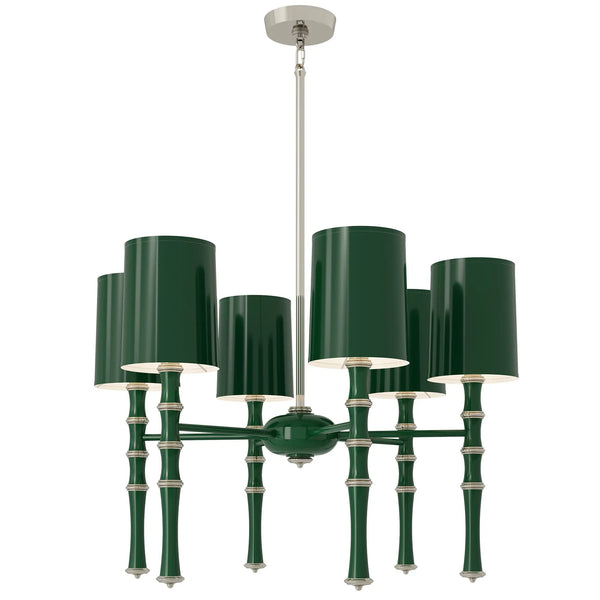 Jungle painted aluminum chandelier with polished nickel accents, Jungle Painted Shade — Kane by Robert Abbey