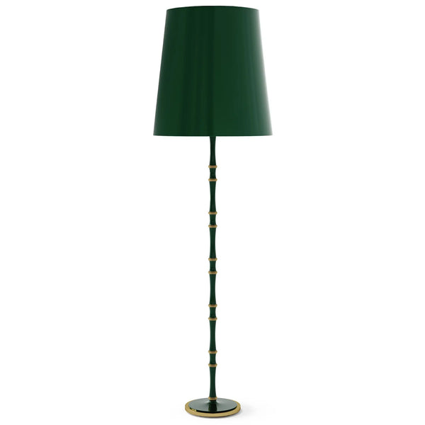 Jungle painted aluminum floor lamp with modern brass accents, Jungle Painted Shade — Kane Grande by Robert Abbey