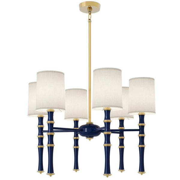 Midnight Blue painted aluminum chandelier with modern brass accents, Fondine — Kane by Robert Abbey