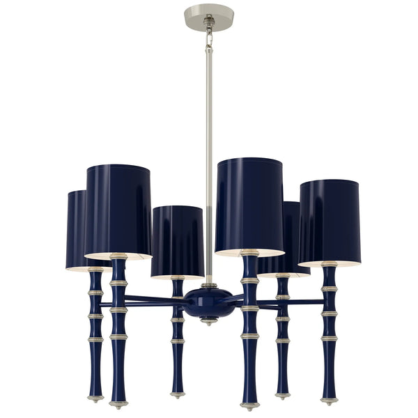 Midnight Blue painted aluminum chandelier with polished nickel accents, Midnight Blue Painted Shade — Kane by Robert Abbey