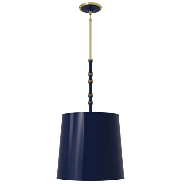 Midnight Blue and Matte Midnight Blue painted aluminum pendant light with modern brass accents, Midnight Blue Painted Shade — Kane Grande by Robert Abbey