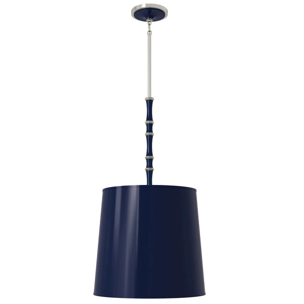 Midnight Blue and Matte Midnight Blue painted aluminum pendant light with polished nickel accents, Midnight Blue Painted Shade — Kane Grande by Robert Abbey