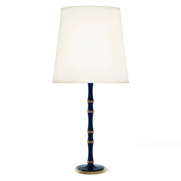 Midnight Blue painted aluminum table lamp with modern brass accents, Fondine — Kane Grande by Robert Abbey