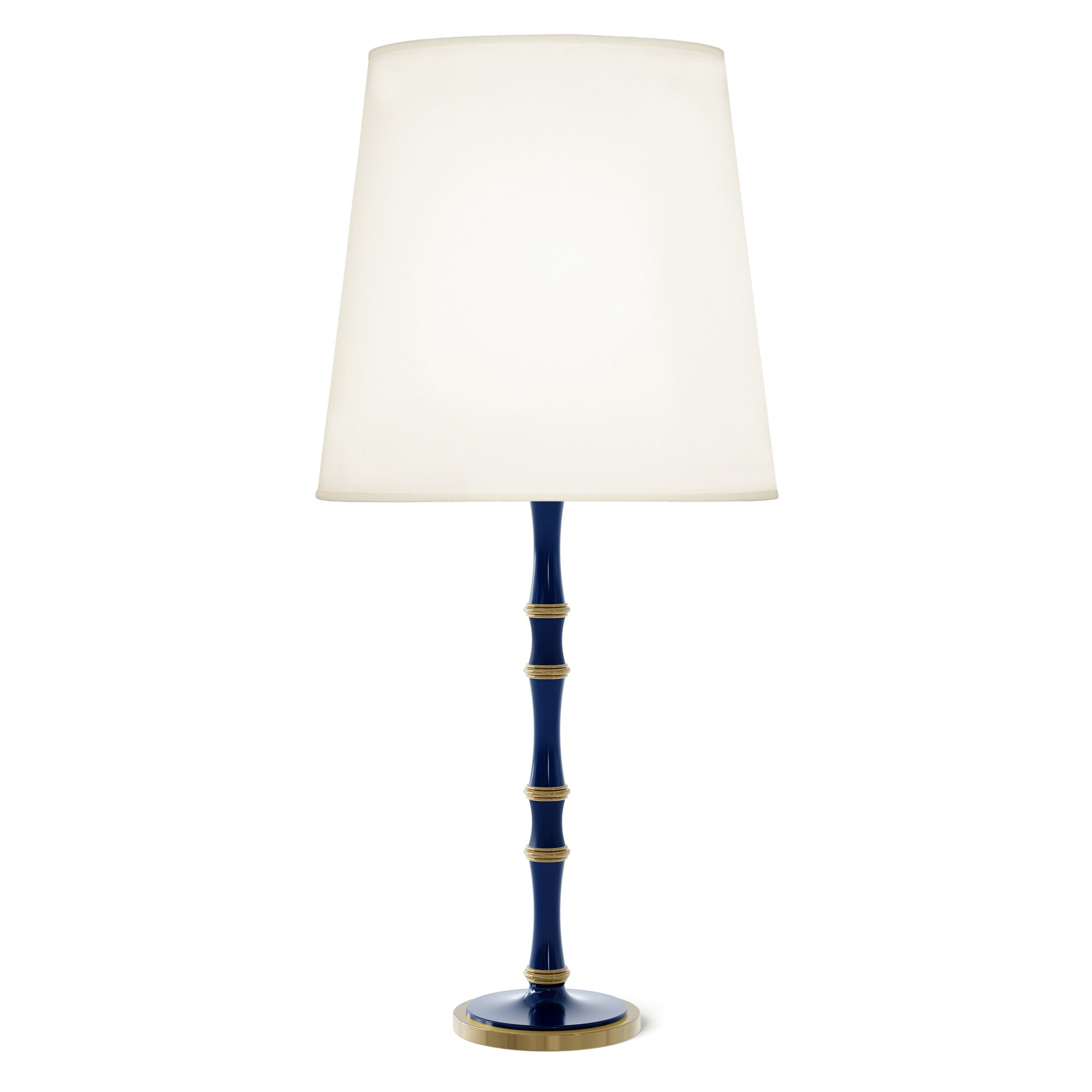 Midnight Blue and Matte Midnight Blue painted aluminum table lamp with modern brass accents, Fondine — Kane Grande by Robert Abbey