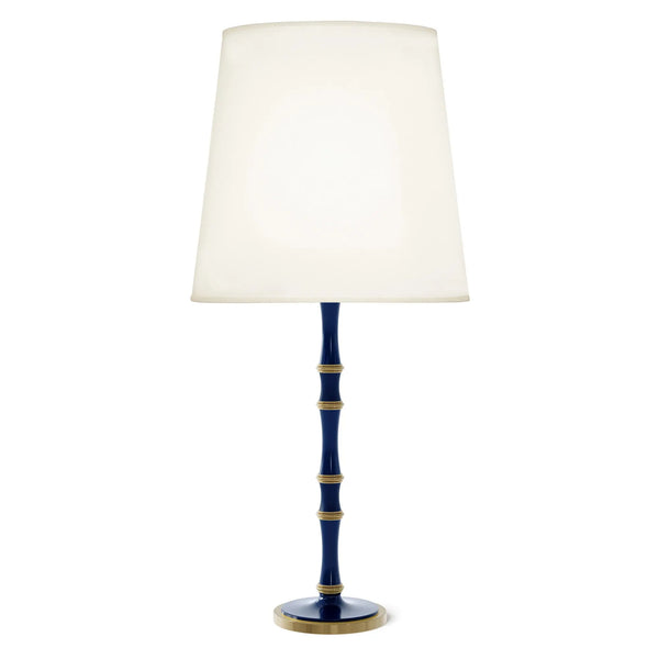 Midnight Blue and Matte Midnight Blue painted aluminum table lamp with modern brass accents, Fondine — Kane Grande by Robert Abbey