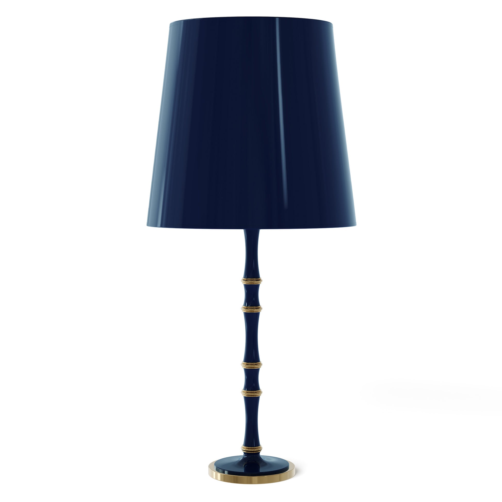 Midnight Blue painted aluminum table lamp with modern brass accents, Midnight Blue Painted Shade — Kane Grande by Robert Abbey