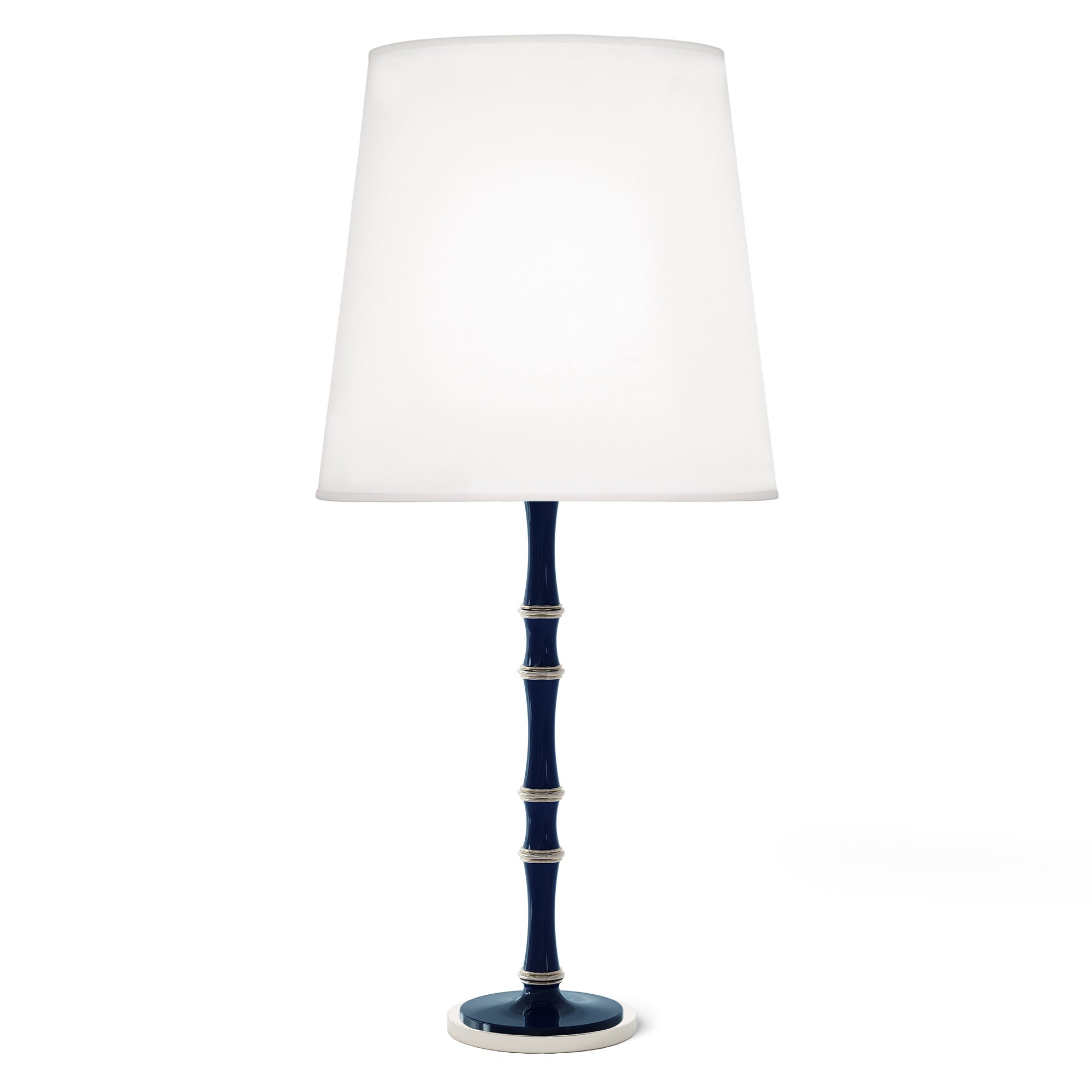 Midnight Blue painted aluminum table lamp with polished nickel accents, Ascot White — Kane Grande by Robert Abbey