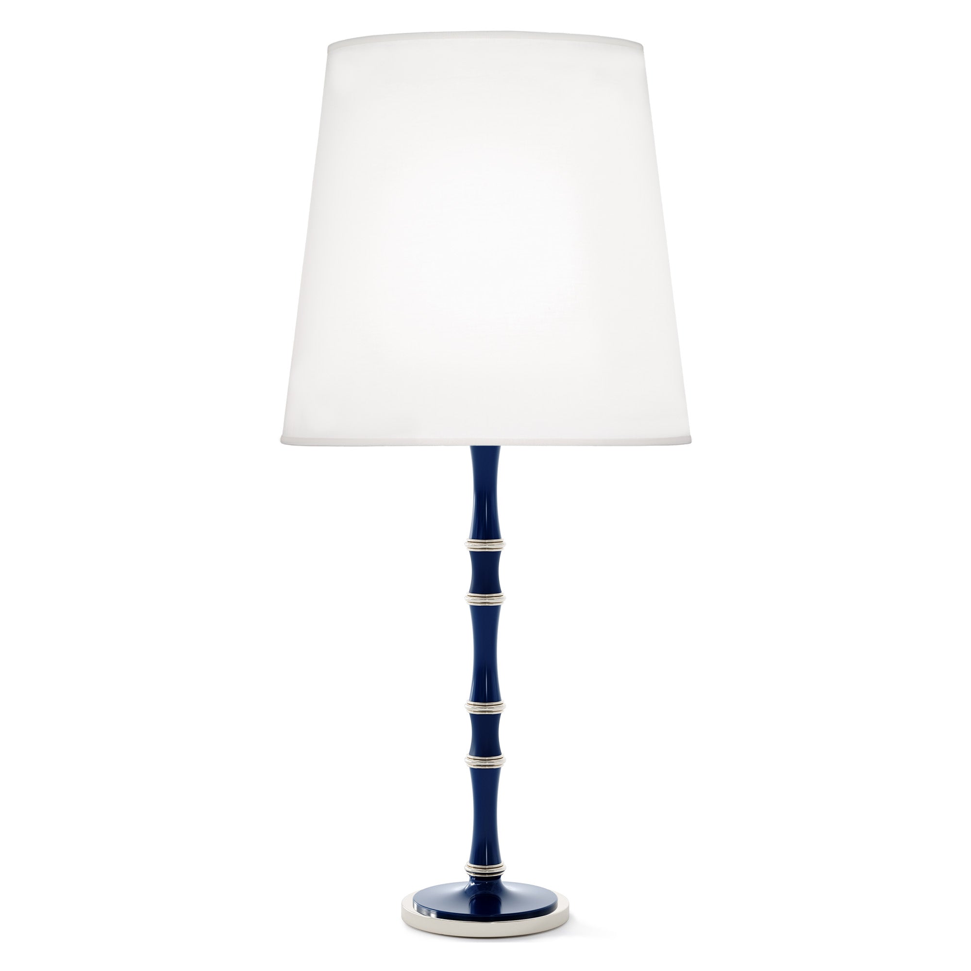 Midnight Blue and Matte Midnight Blue painted aluminum table lamp with polished nickel accents, Ascot White — Kane Grande by Robert Abbey