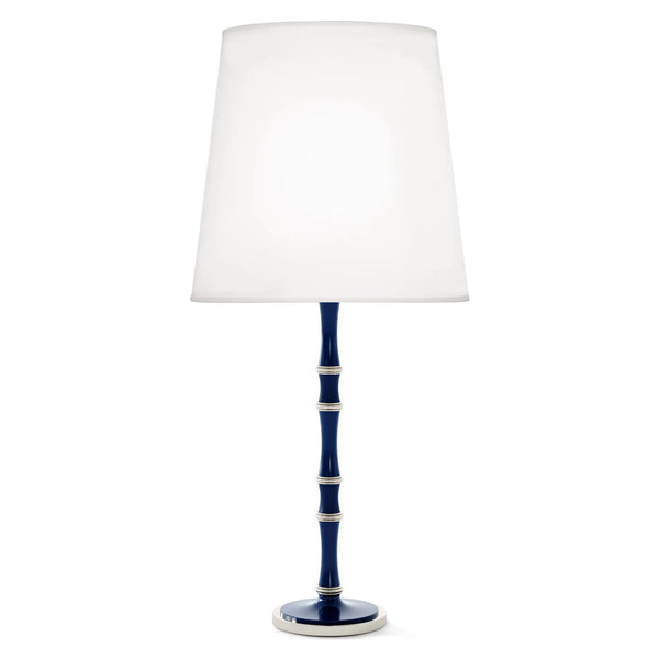 Midnight Blue and Matte Midnight Blue painted aluminum table lamp with polished nickel accents, Ascot White — Kane Grande by Robert Abbey