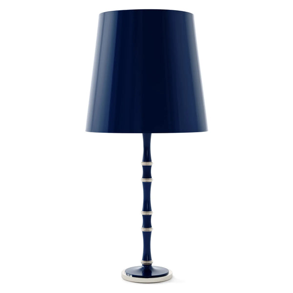 Midnight Blue and Matte Midnight Blue painted aluminum table lamp with polished nickel accents, Midnight Blue Painted Shade — Kane Grande by Robert Abbey