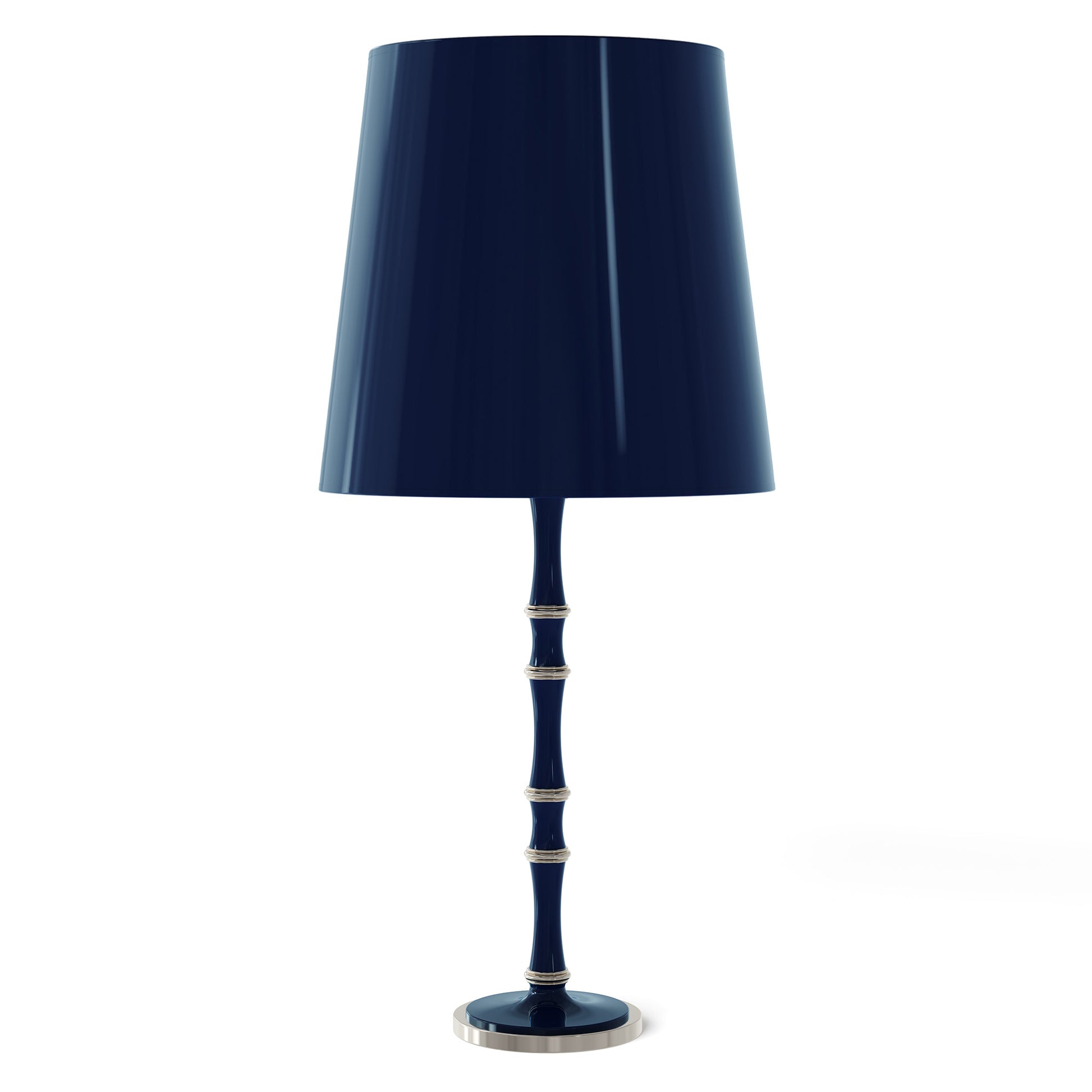 Midnight Blue painted aluminum table lamp with polished nickel accents, Midnight Blue Painted Shade — Kane Grande by Robert Abbey