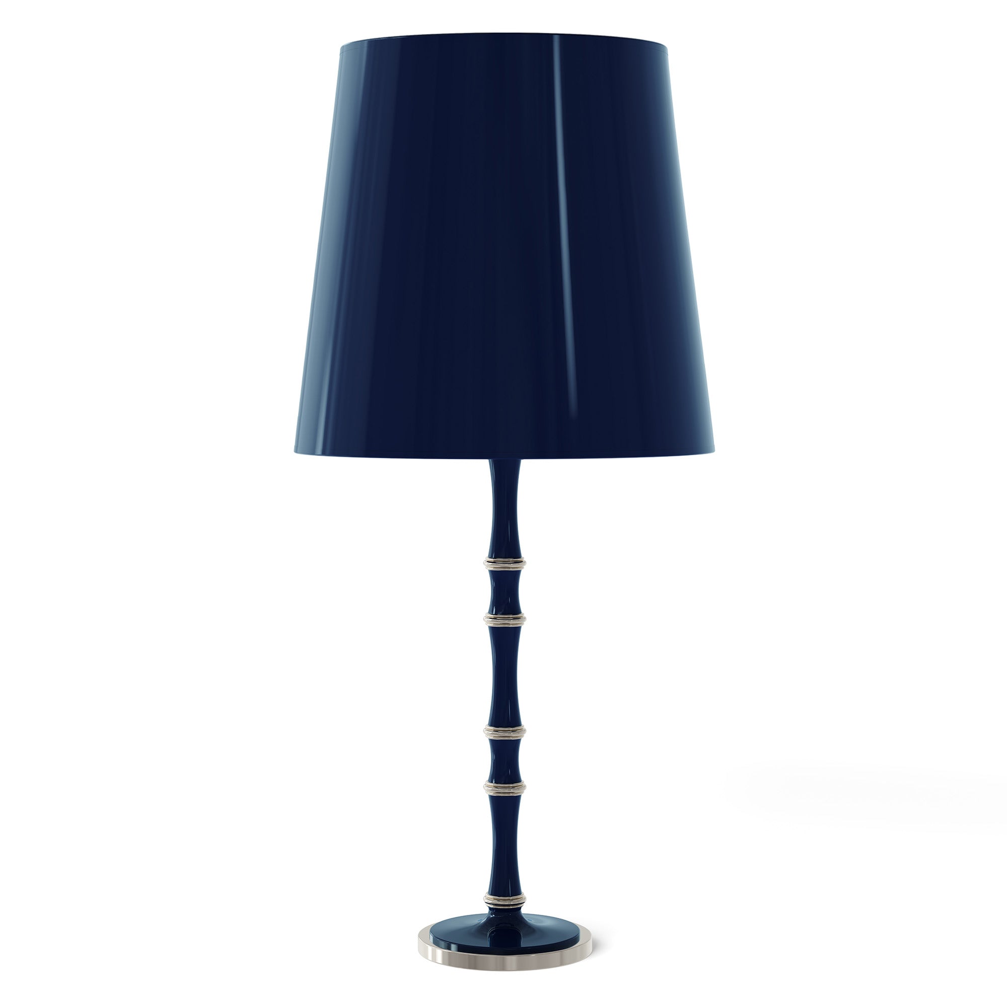 Midnight Blue painted aluminum table lamp with polished nickel accents, Midnight Blue Painted Shade — Kane Grande by Robert Abbey