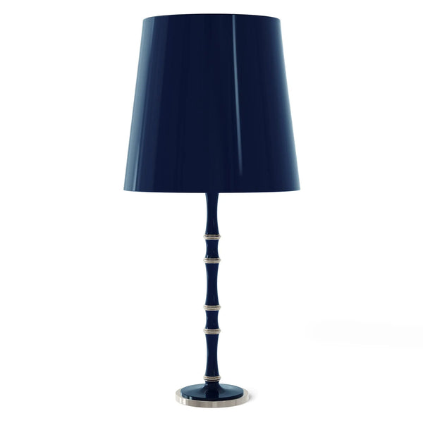 Midnight Blue painted aluminum table lamp with polished nickel accents, Midnight Blue Painted Shade — Kane Grande by Robert Abbey