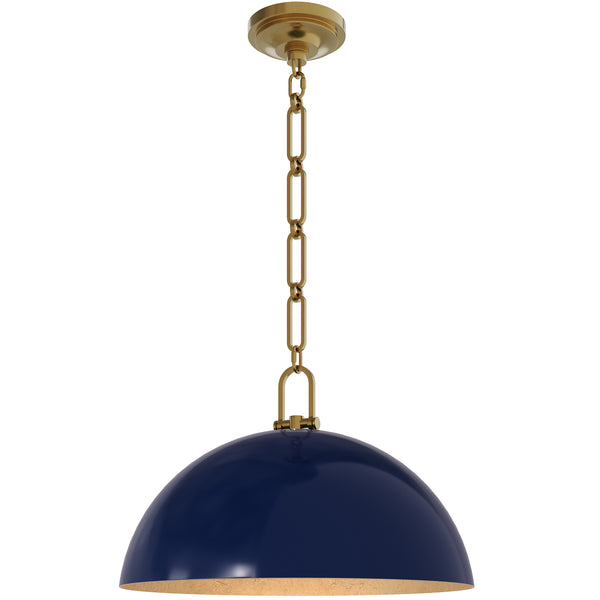 Anderson 18" Dome Pendant in Midnight Blue with Lacquered Burnished Brass