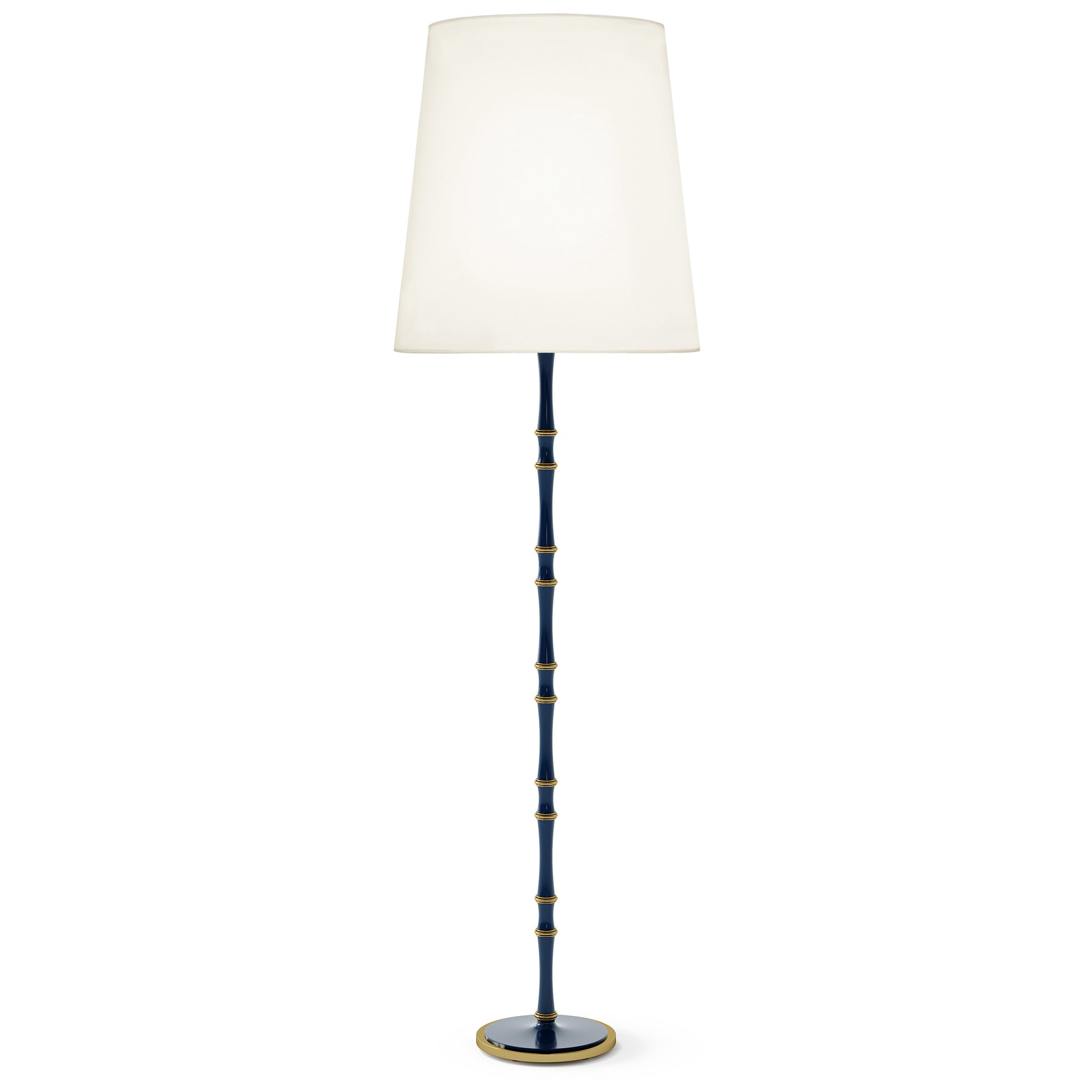 Midnight Blue painted aluminum floor lamp with modern brass accents, Fondine — Kane Grande by Robert Abbey