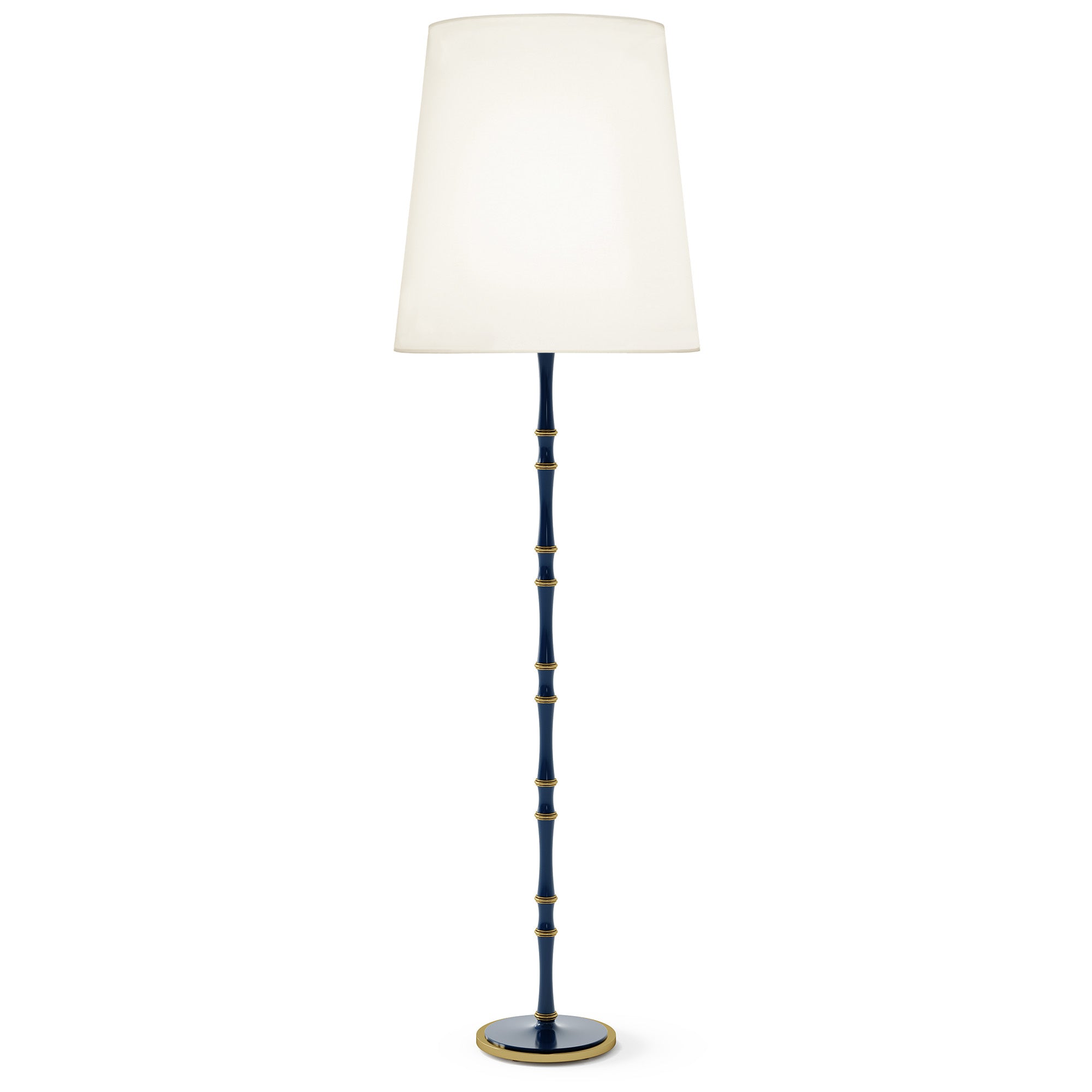 Midnight Blue painted aluminum floor lamp with modern brass accents, Fondine — Kane Grande by Robert Abbey