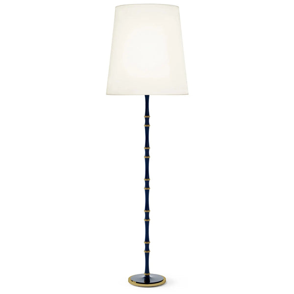 Midnight Blue and Matte Midnight Blue painted aluminum floor lamp with modern brass accents, Fondine — Kane Grande by Robert Abbey