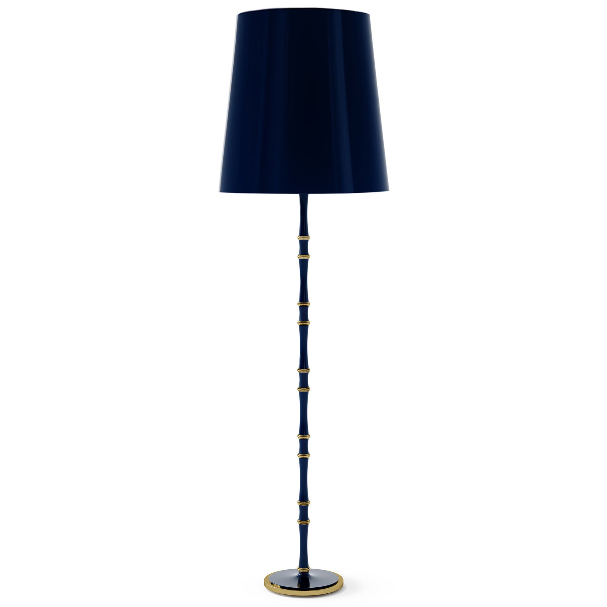 Midnight Blue and Matte Midnight Blue painted aluminum floor lamp with modern brass accents, Midnight Blue Painted Shade — Kane Grande by Robert Abbey