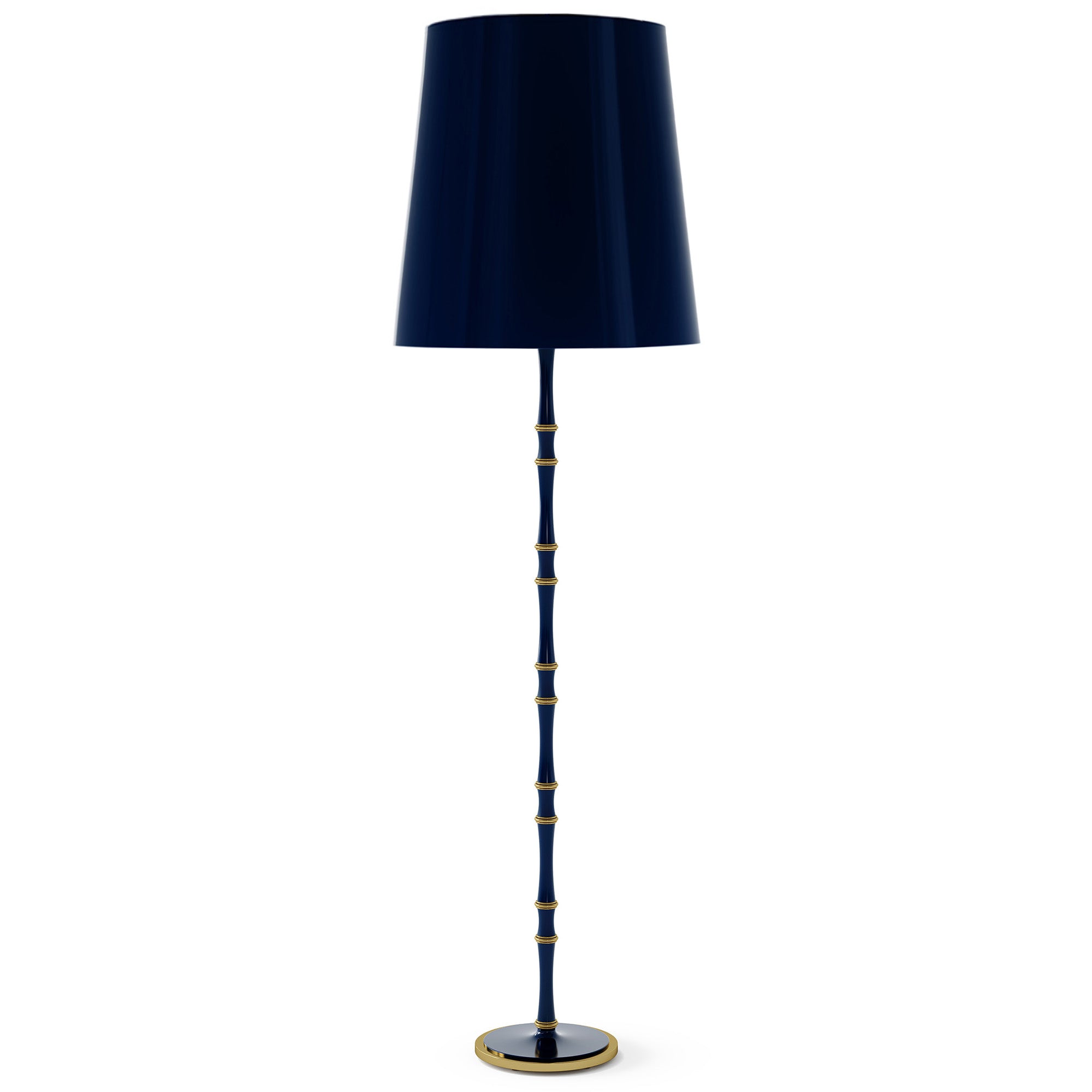 Midnight Blue and Matte Midnight Blue painted aluminum floor lamp with modern brass accents, Midnight Blue Painted Shade — Kane Grande by Robert Abbey