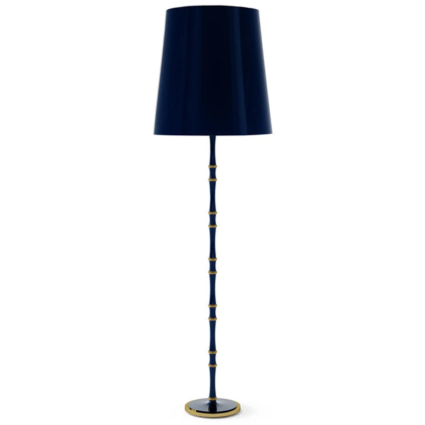 Midnight Blue and Matte Midnight Blue painted aluminum floor lamp with modern brass accents, Midnight Blue Painted Shade — Kane Grande by Robert Abbey
