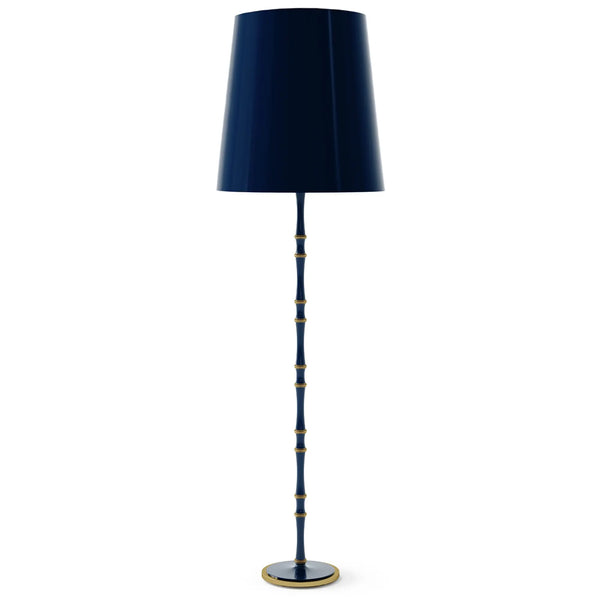 Midnight Blue painted aluminum floor lamp with modern brass accents, Midnight Blue Painted Shade — Kane Grande by Robert Abbey