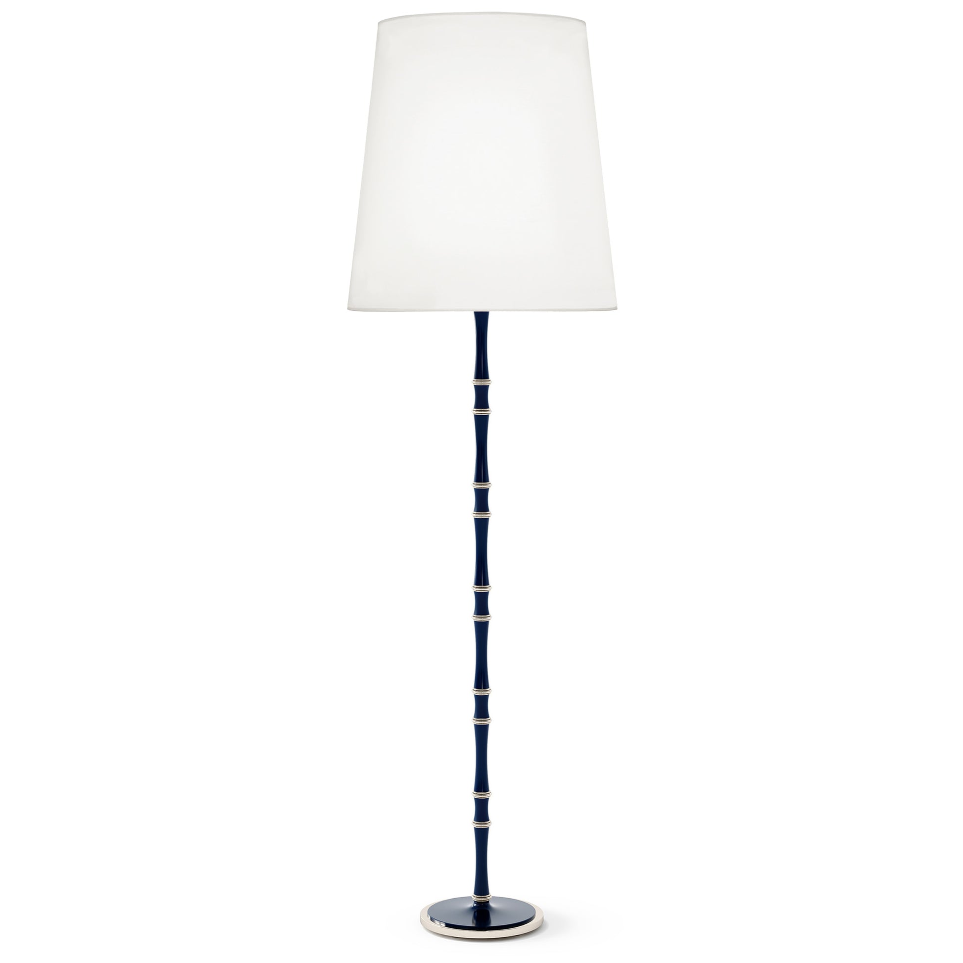 Midnight Blue and Matte Midnight Blue painted aluminum floor lamp with polished nickel accents, Ascot White — Kane Grande by Robert Abbey