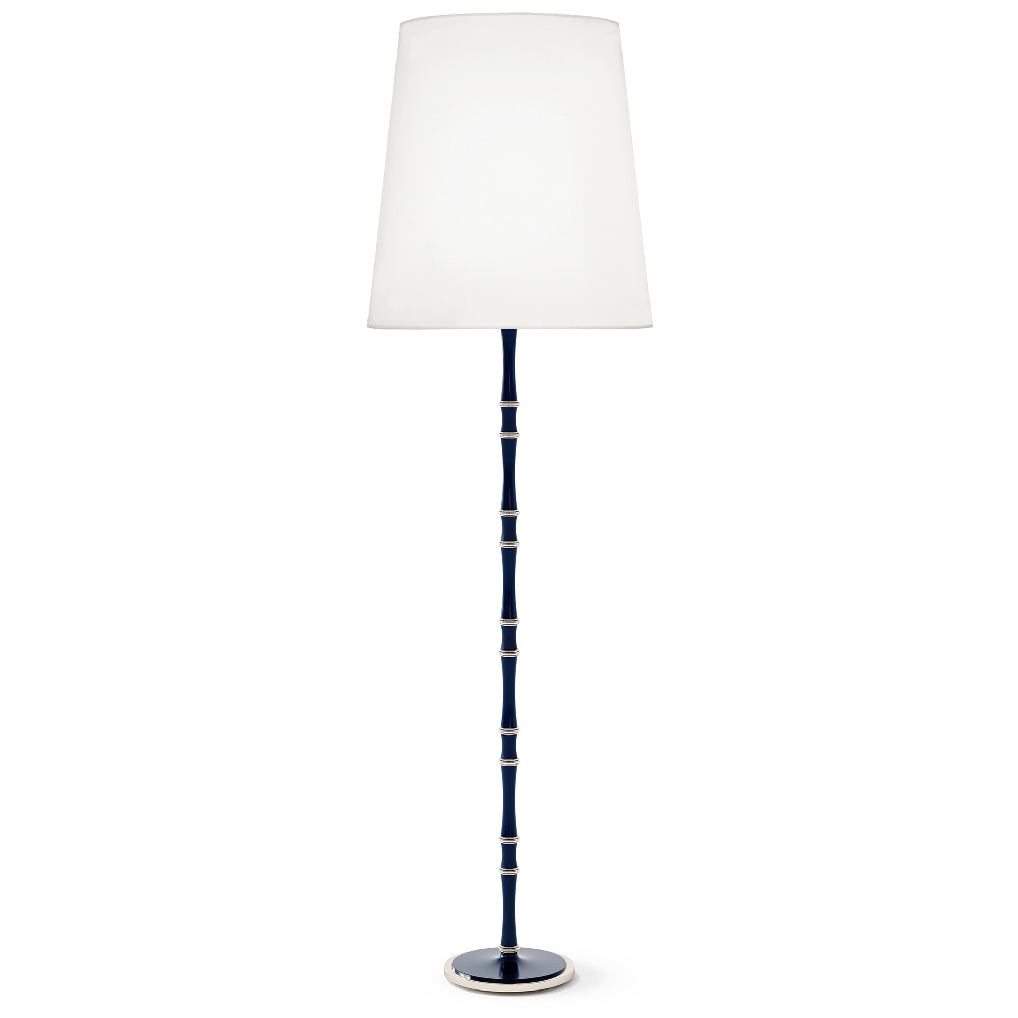 Midnight Blue and Matte Midnight Blue painted aluminum floor lamp with polished nickel accents, Ascot White — Kane Grande by Robert Abbey