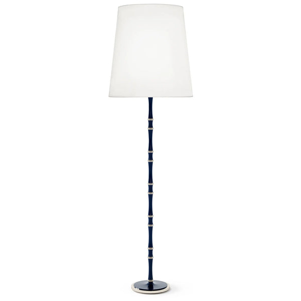 Midnight Blue and Matte Midnight Blue painted aluminum floor lamp with polished nickel accents, Ascot White — Kane Grande by Robert Abbey