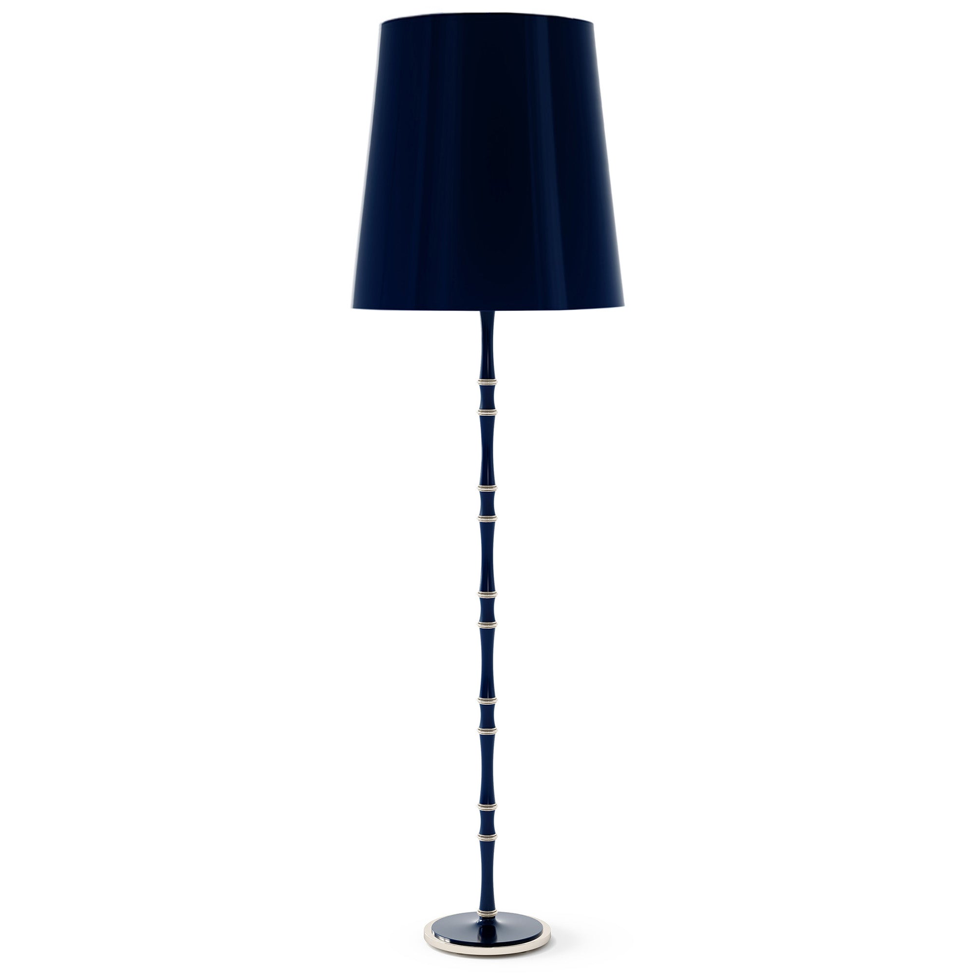 Midnight Blue and Matte Midnight Blue painted aluminum floor lamp with polished nickel accents, Midnight Blue Painted Shade — Kane Grande by Robert Abbey