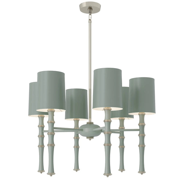 Matte Celadon painted aluminum chandelier with polished nickel accents, Matte Celadon Painted Shade — Kane by Robert Abbey